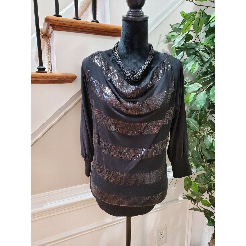 Jaya Women's Black Polyester & Rayon Cowl Neck Long Sleeve Casual Blouse Size M